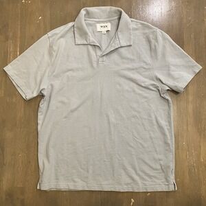 Wax London Short Sleeve Shirt Blue Camp Collar  XL polo Textured Organic‎ Cotton